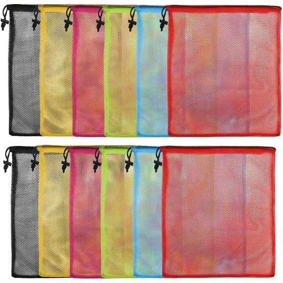 12Pcs Mesh Drawstring Bags Colorful Laundry Bag Small Travel Stuff Sack Mesh Storage Bag