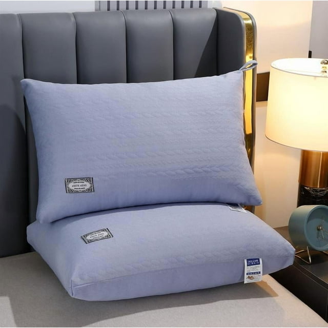 Premium Polyester Fiber Neck Support Pillow for Home Sleep Aid - Machine Washable, Lightweight (0-1kg), Adjustable Thickness (10.1-15cm), Non-Collapsible Design - Wheat Ear Knitted Cotton, Blue,