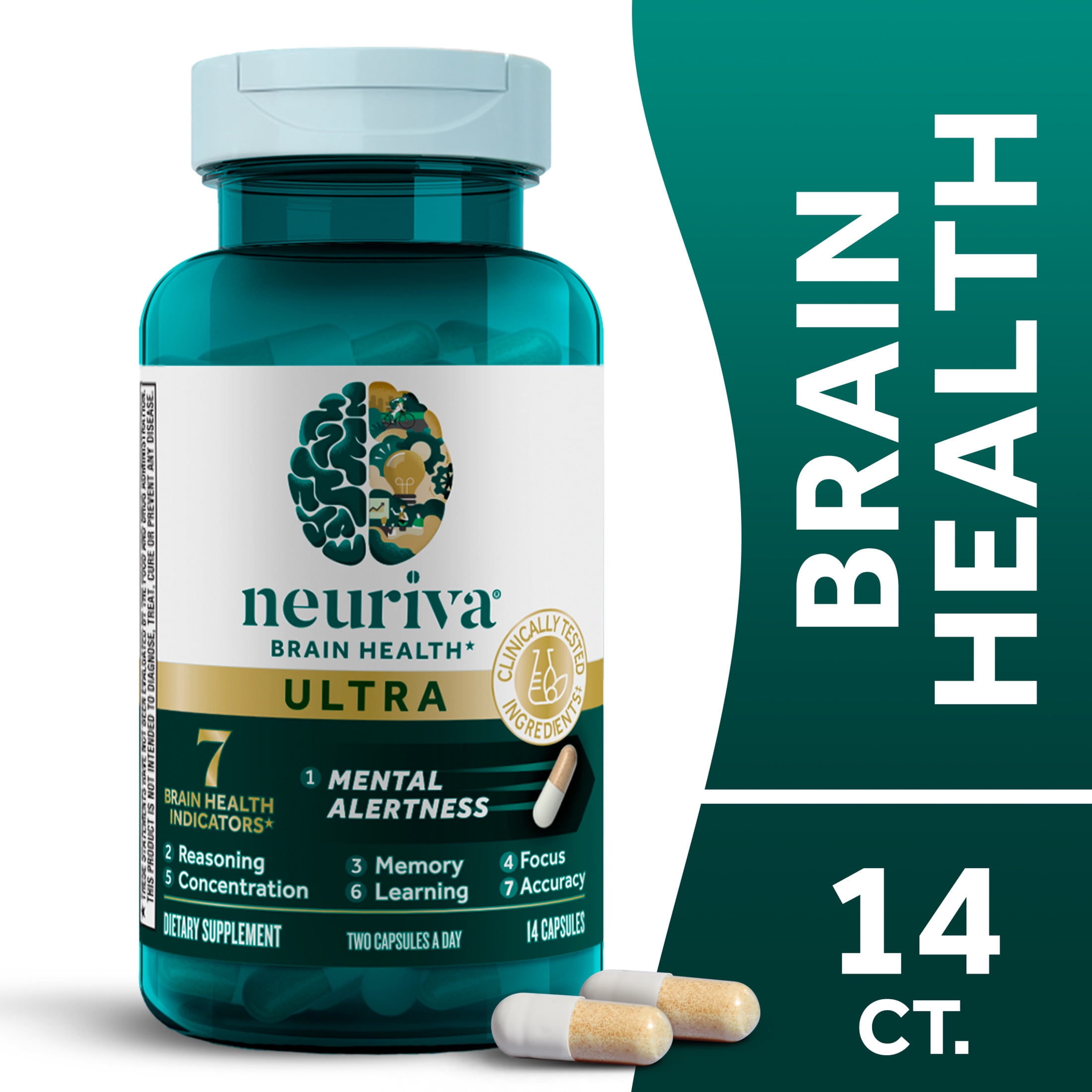 Neuriva Ultra Brain Health Supplement, Memory, Focus & Concentration Support, 14 Capsules