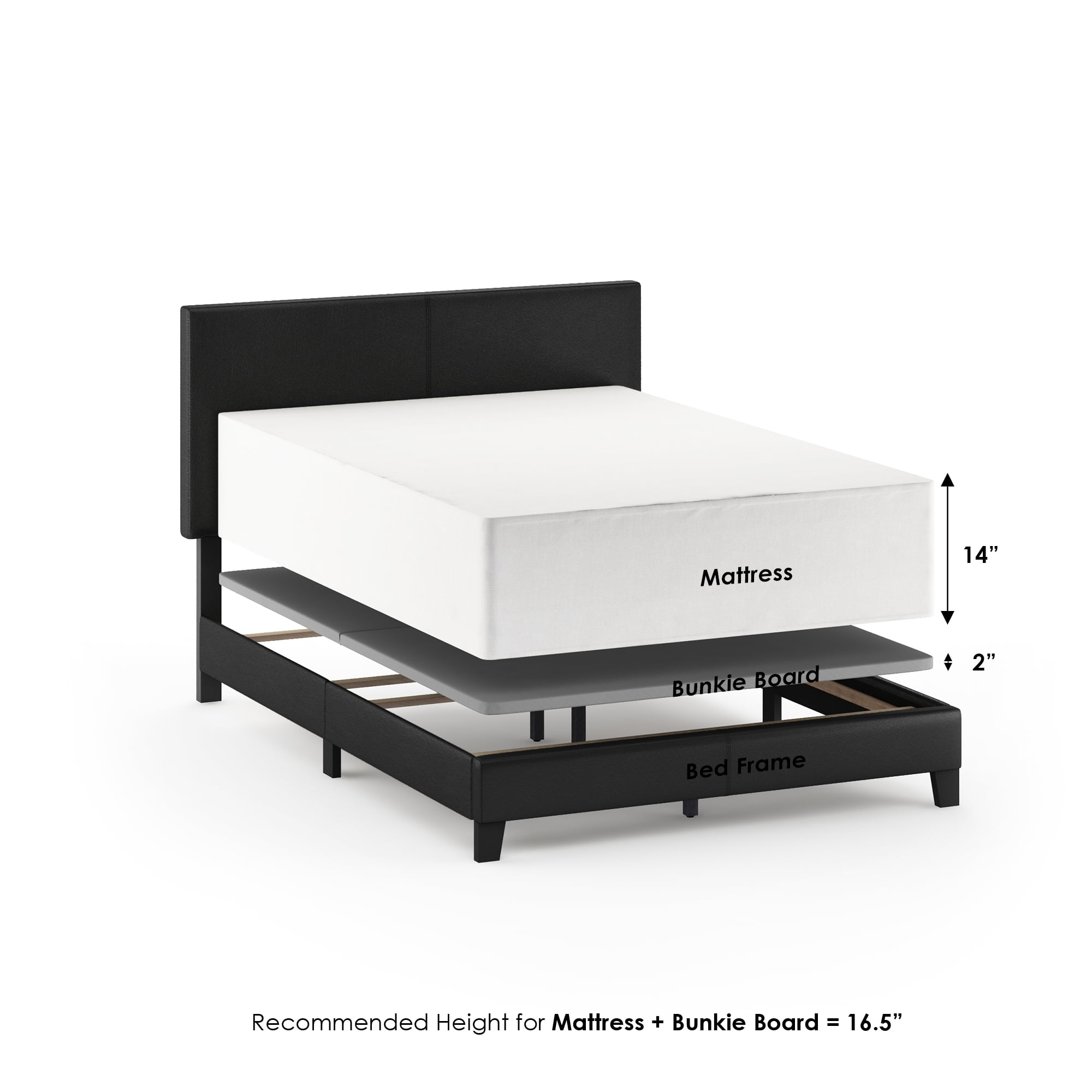 Furinno Pessac Upholstered Bed Frame, Black PU Leather, Full