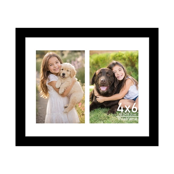 Postrame-4x6 Picture Frame-Black 2 Photo Collage Frame for Wall or Tabletop