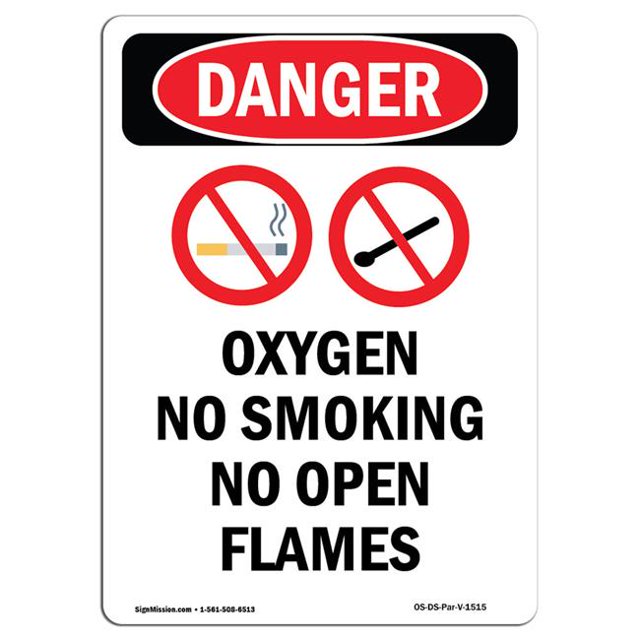 SignMission OS-DS-D-1014-V-1515 Panneau de Danger OSHA - Oxygène Sans Fumée