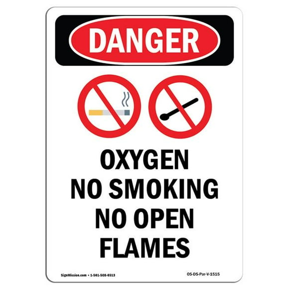 SignMission OS-DS-D-1014-V-1515 OSHA Danger Sign - Oxygen No Smoking No