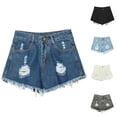 thumbnail image 2 of Gsakboxl Womens Shorts Summer Women Plus Size Ripped Raw Hem Denim Shorts Trendy Preppy Style Casual Going Out Jean Shorts For Teen Girls Daily Streetwear Black, 2 of 4