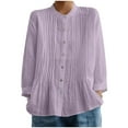 thumbnail image 2 of Gamivast Linen Shirt Women Loose Button Down Long Sleeve Stand Collar Pleated Blouses Holiday Beach Solid Tops Summer Going out outfits 2026, 2 of 6