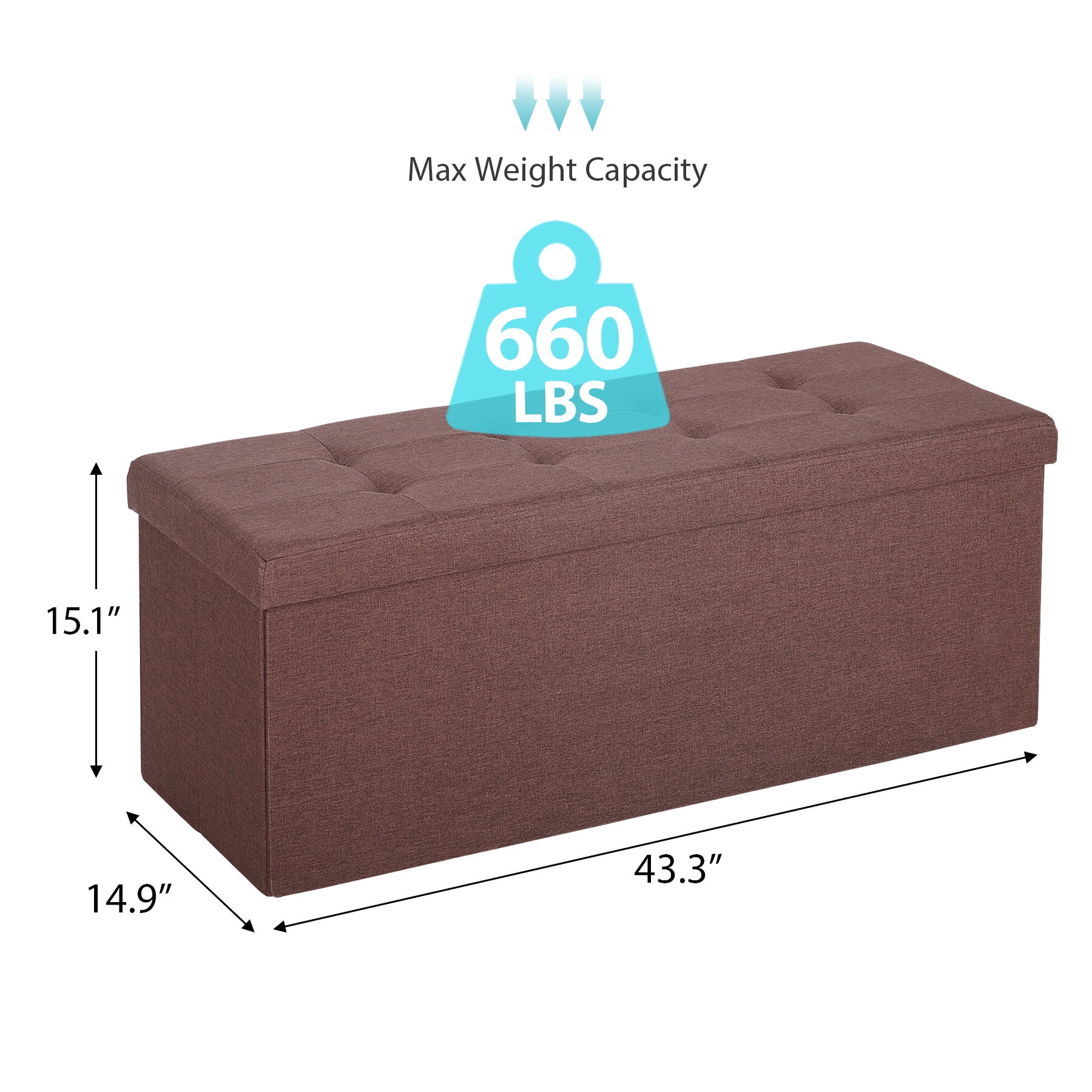 HomGarden 43'' Linen Storage Ottoman Bench, Foldable Footrest Stool W/ Divider, Brown