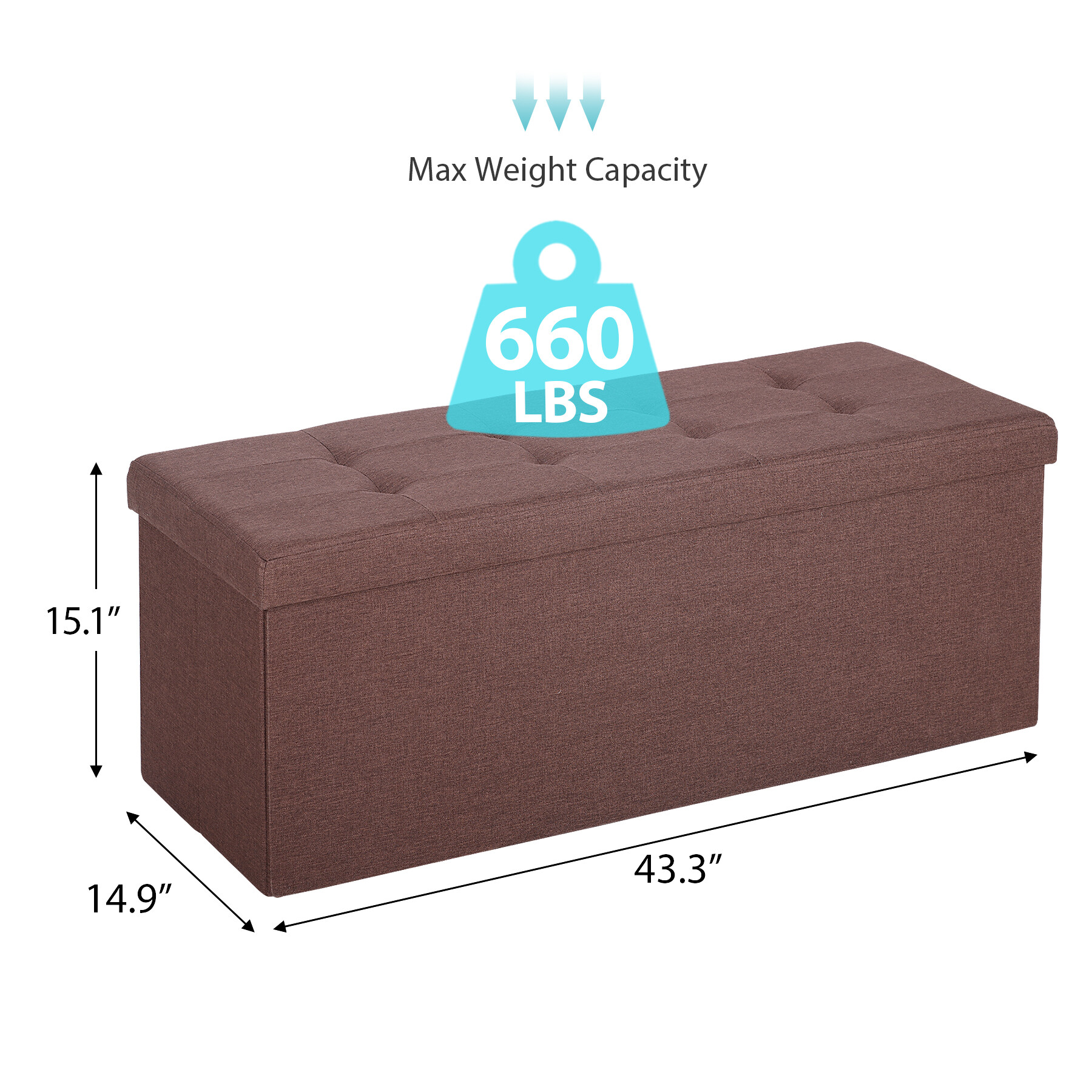 HomGarden 43'' Linen Storage Ottoman Bench, Foldable Footrest Stool W/ Divider, Brown - image 2 of 11