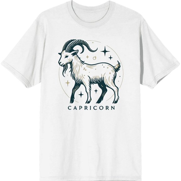 Capricorn Zodiac Sign Adult White Crew Neck Short Sleeve Tee-Medium