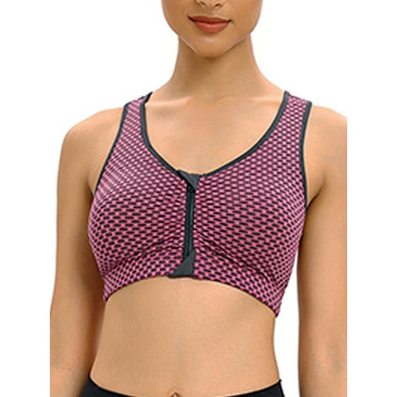 Women's Zip Front Sports Bra Wireless Post-Surgery Yoga Bras Removable Cups