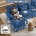 thumbnail image 5 of Wiilayok 133" U Shaped Cloud Couch Modular Sectional Couches for Living Room Fluffy Chenille Deep Seat Sofa Set with Double Chaise Lounge, Storage Central Console, Cup Holders, USB Port, Dark Blue, 5 of 9