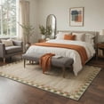 thumbnail image 2 of 5x7 Washable Rug, Non Slip Backing Low Pile Area Rugs for Living Room Bedroom, Light Weight Print Pattern Floor Rug with Checkered Border, Oat Beige, 2 of 4