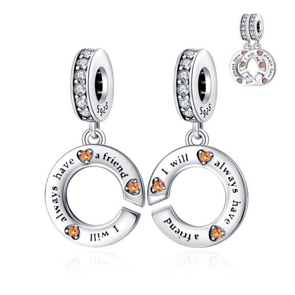 ROSIANNA 925 Sterling Silver Charm for Bracelets Friendship Together Dangle Charms Women Bracelet Charm