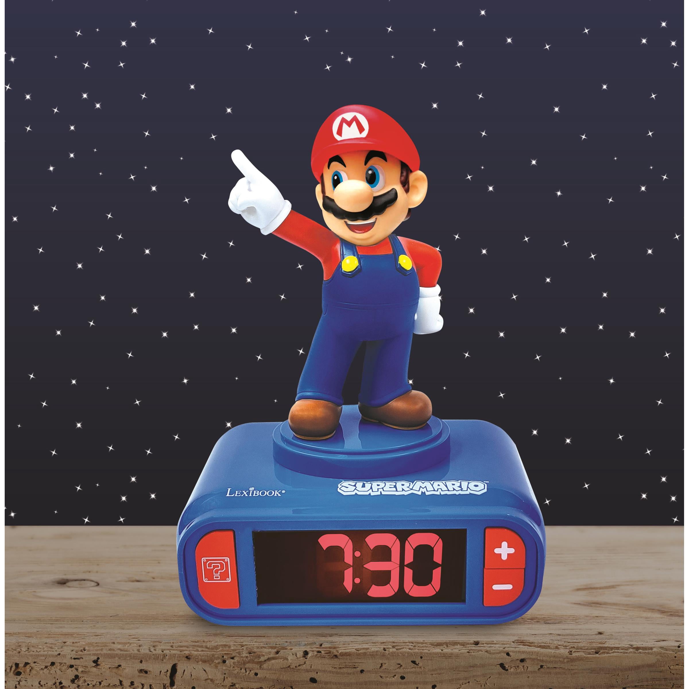 Lexibook, Super Mario, Mario Nightlight Alarm Clock, Sounds and Melodies, LCD Backlit Screen, Luminous, Snooze, Red/Blue