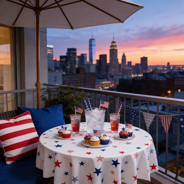 4th of July Patriotic Tablecloth Round 59 Inch Waterproof Plastic American Flag Star Table Cover for Independence Day Memorial Day Party Decor Kitchen Outdoor Indoor Celebration Washable Durable