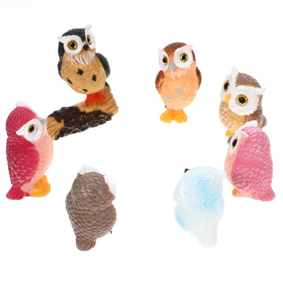 7 Pcs Landscape Owl Figure Resin Adornments Garden Animal Figurine Interior Decor Ornament Crafts Dollhouse Sculpture Office