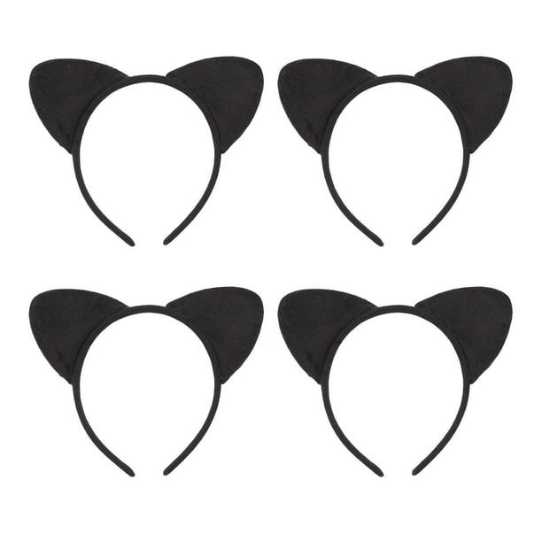 4x Diadema con orejas de gato, encantadora, diademas para el pelo de animales, diadema para la cabeza Negro