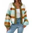 thumbnail image 1 of Jersey tipo cárdigan Saodimallsu para mujer, a rayas, color marrón, 1 of 5