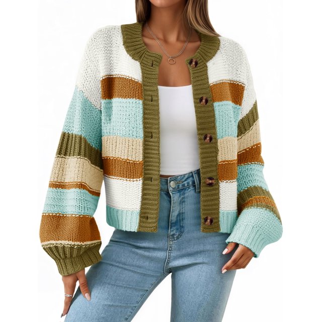 Jersey tipo cárdigan Saodimallsu para mujer, a rayas, color marrón