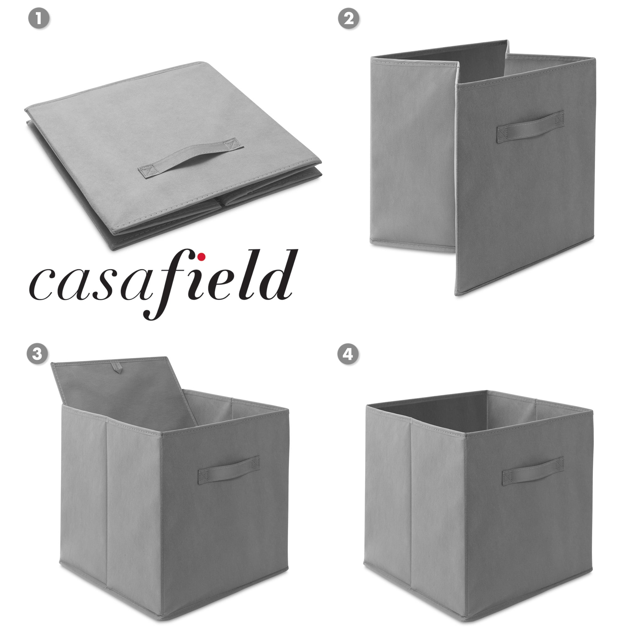 Casafield Set of 6 Fabric Storage Cube Bins, Gray - 13" Collapsible Foldable Cloth Baskets for Shelves and Cubby Organizers
