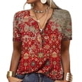 thumbnail image 3 of Camiseta de manga corta para mujer, camiseta de verano con cuello abotonado para mujer, camiseta estampada para mujer, confiable y duradera, 3 of 5