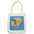 thumbnail image 1 of Tribal Tote Bag, Dead Skull with Feathers Tattoo Folk Aztec Pattern, Cloth Linen Reusable Bag for Shopping Books Beach and More, 16.5" X 14", Cream, by Ambesonne, 1 of 2