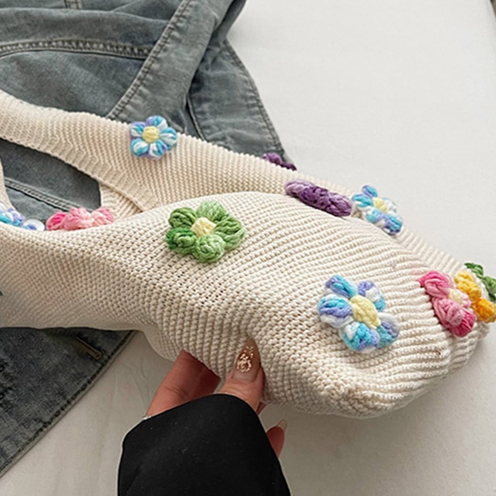 Aurgiarme Elegant Floral Pattern Shoulder Bag Lightweight And Practical Knitted Crochet Bags For Everyday Use And Easy Pairing