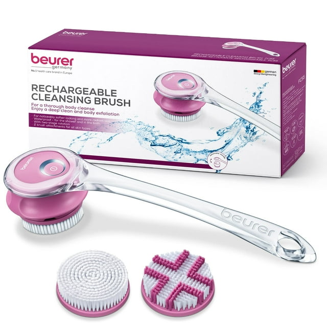 Beurer FC55 Depurador corporal eléctrico para exfoliación y masaje Resistente al agua para la ducha Cepillo limpiador de piel giratorio inalámbrico y recargable con 2 accesorios