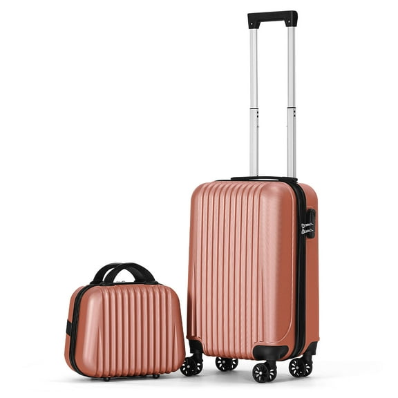 Vertical Stripe Luggage ABS 2-Piece Set (14" 20") Rose Gold