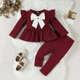 thumbnail image 2 of JAJAHO Toddler Girl Clothes 2 Piece Outfits Long Sleeve Bowknot Shirt Pullover Tops Straight Leg Pants Set Cozy Outfit, 2 of 6