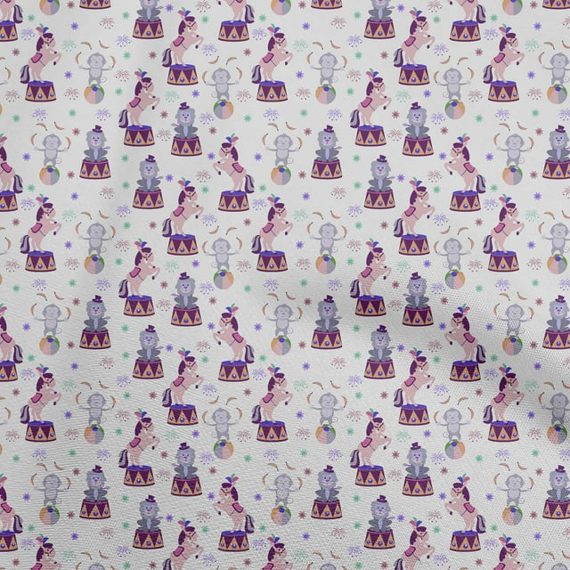 oneOone Georgette Viscose Beige Fabric Circus Sewing Craft Projects Fabric Prints By Yard 42 Inch Wide-aB
