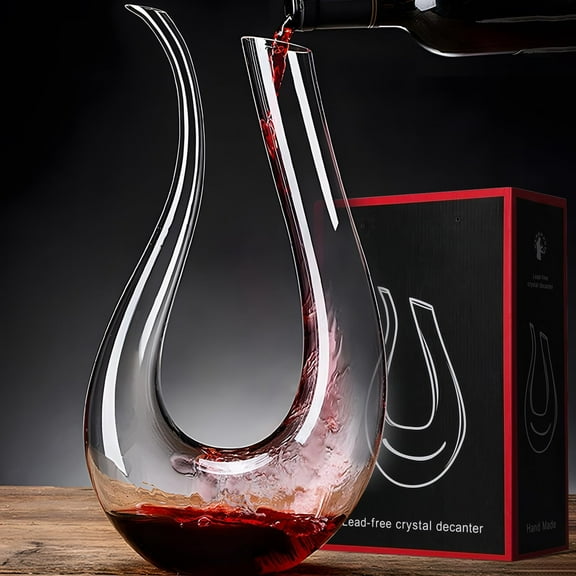 Baalaka Wine Decanter, Hand Blown Lead-Free Crystal Glass Red Wine Decanter, 45oz U-Shape Wine Decanter, Wine Decanter with Aerator for Women and Men, Wine Gifts for Christmas, Birthdays