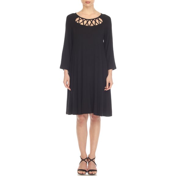 White Mark 3/4 Sleeve Crisscross Neck Dress (Women's & Women's Plus)