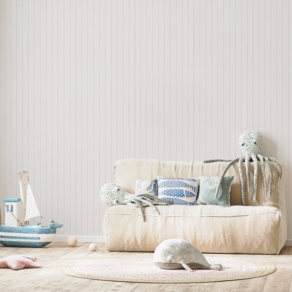 Tempaper Beadboard White Peel and Stick Wallpaper, 20.5" x 16.5'