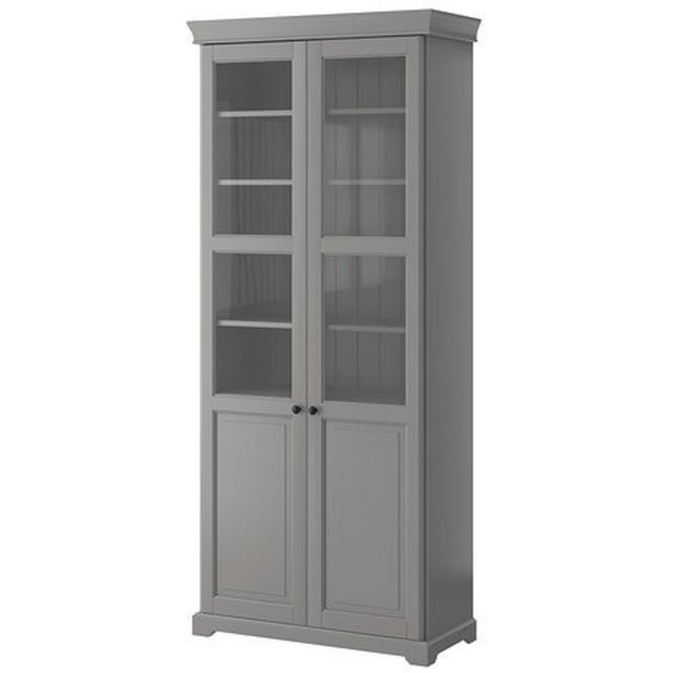 Ikea Bookcase With Glass Doors Gray, Off White Bookcase With Glass Doors