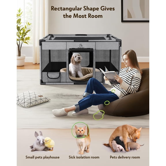 Portable Soft Dog Playpen with PVC Pipe Frame, Breathable Exercise Pen for Large/Medium/Small Animals