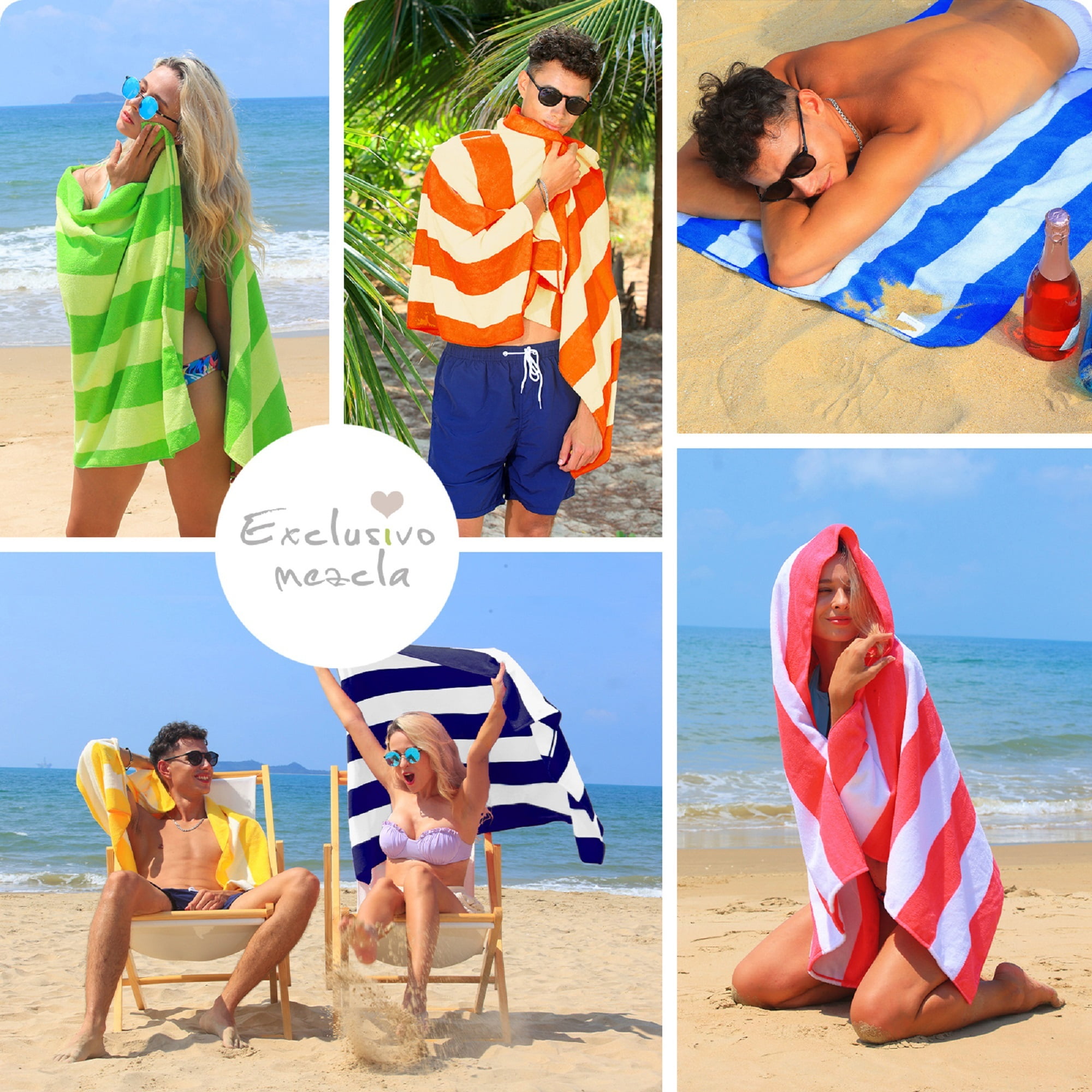 Exclusivo Mezcla 4-Pack Large Microfiber Beach Towels Set (Purple, 30 x  60), Quick Dry, Cabana Striped Pool/Swimming/Bath Towel for Adults/Kids,  Lightweight and Highly Absorbent 