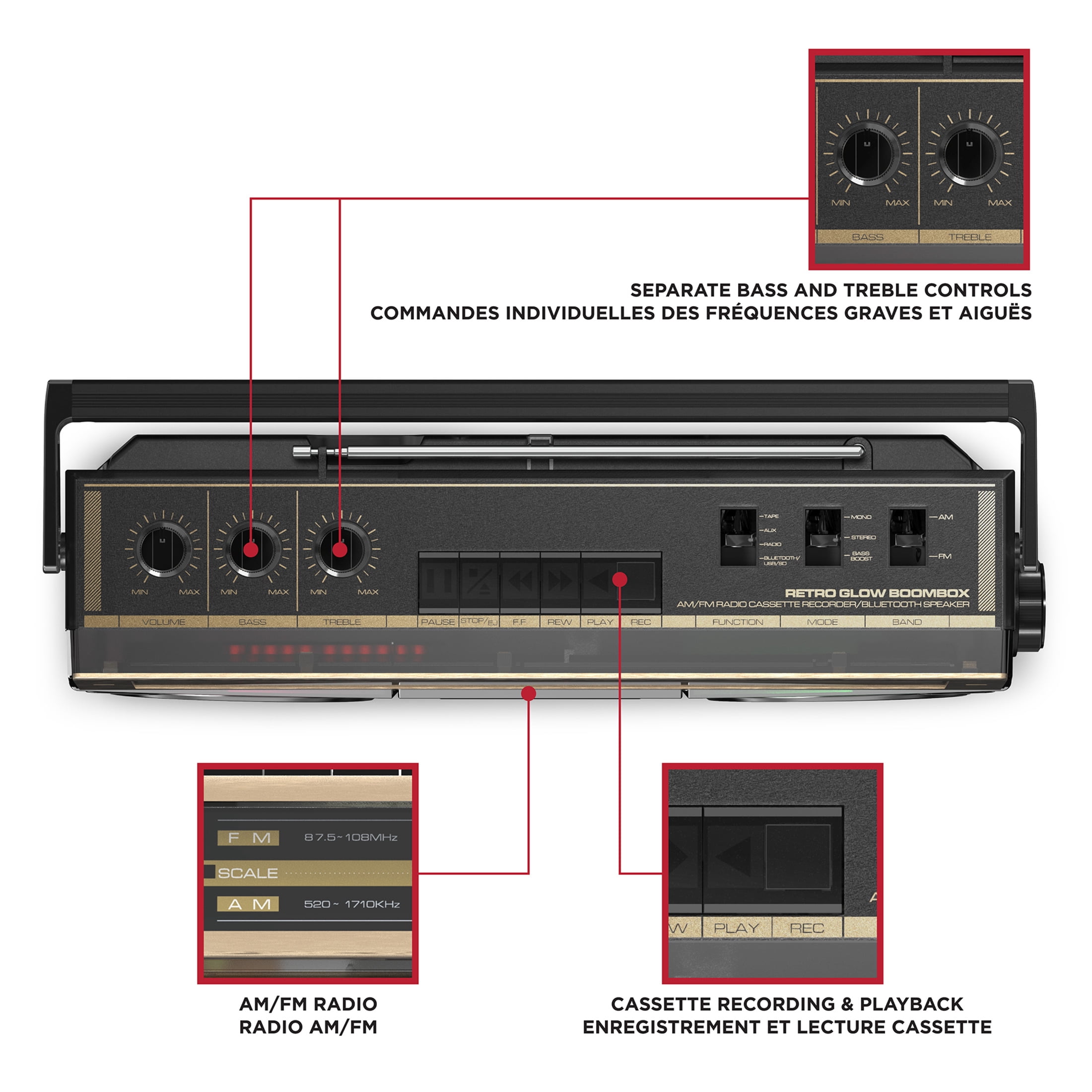 ION Audio Retro Glow Black / Gold - Translucent Bluetooth Cassette Boombox
