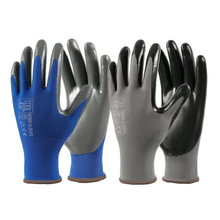 

COOLJOB Xlarge Garden Work Gloves for Men Women Non-slip 10 Pairs Bulk Nitrile Rubber Coated Working Yard Gloves with Grip Palm Dipped Oil Resistant and Hand-friendly Black Blue Gray Multi Pack