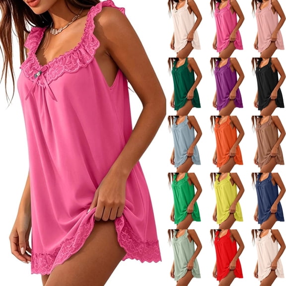 Stamzod Women's Sleeveless Nightgown Ruffled Lace Trim Night Dress V-Neck Wide Strap Tank Night Gowns Sleepwear XL