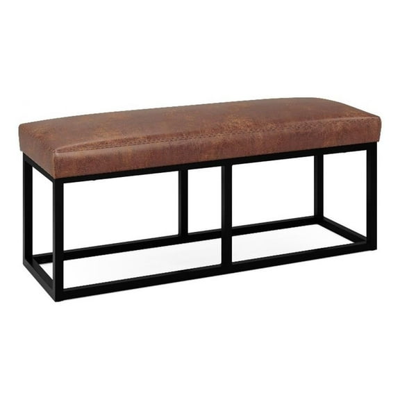 Pemberly Row 44" Wide Contemporary Bench in Distressed Brown Faux Leather