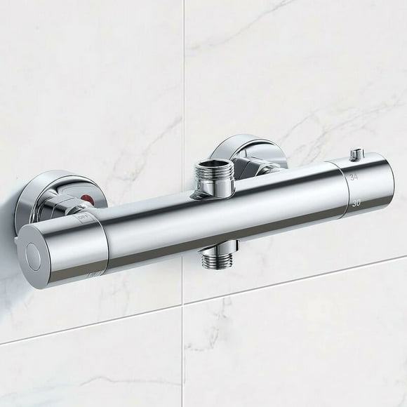 Thermostatic Shower Valve, On-wall Mount Bathroom Faucet with Polished Chrome Finish, Heavy Duty Solid Brass for RV Clawfoot Tub