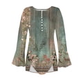 thumbnail image 5 of Pompotops Mode Décontractée pour Femmes Col Rond Manches Longues Bouton Imprimé Haut Blouse en Solde, 5 of 5