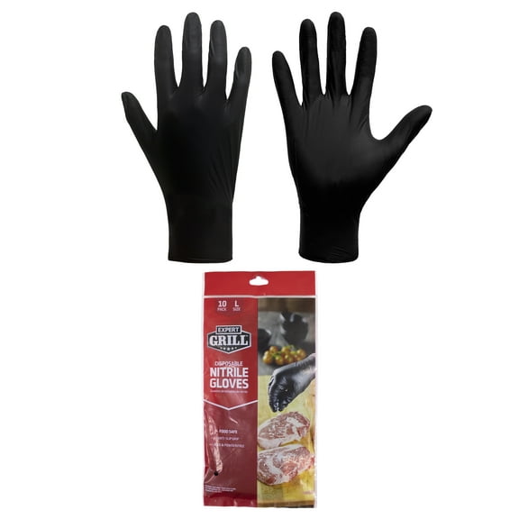 EG 10PK Disposable Nitrile BBQ Gloves for cooking, grilling  and kitchen use , Black Color, One Size Fits Most.