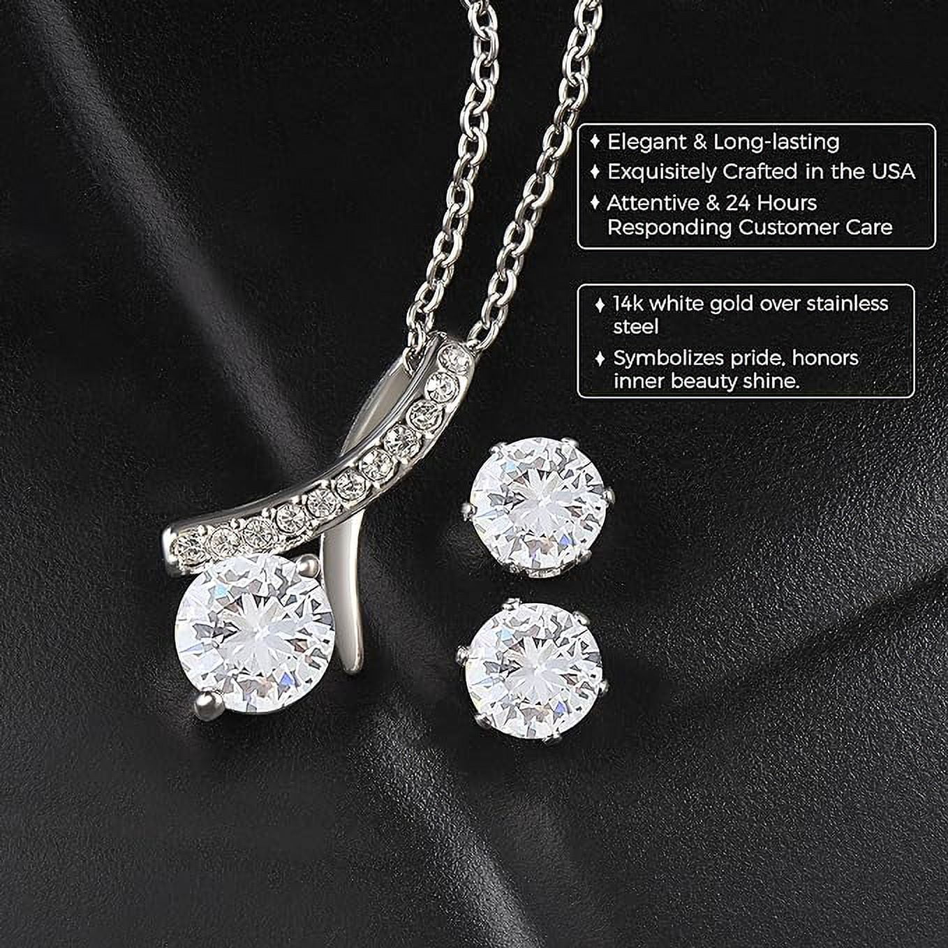 JEMINES Mothers Day Gifts, Mother Birthday Jewelry with Meaningful Message Gifts Idea, Mom Necklace (Mom Love, Alluring Beauty Necklace and Earrings Set)