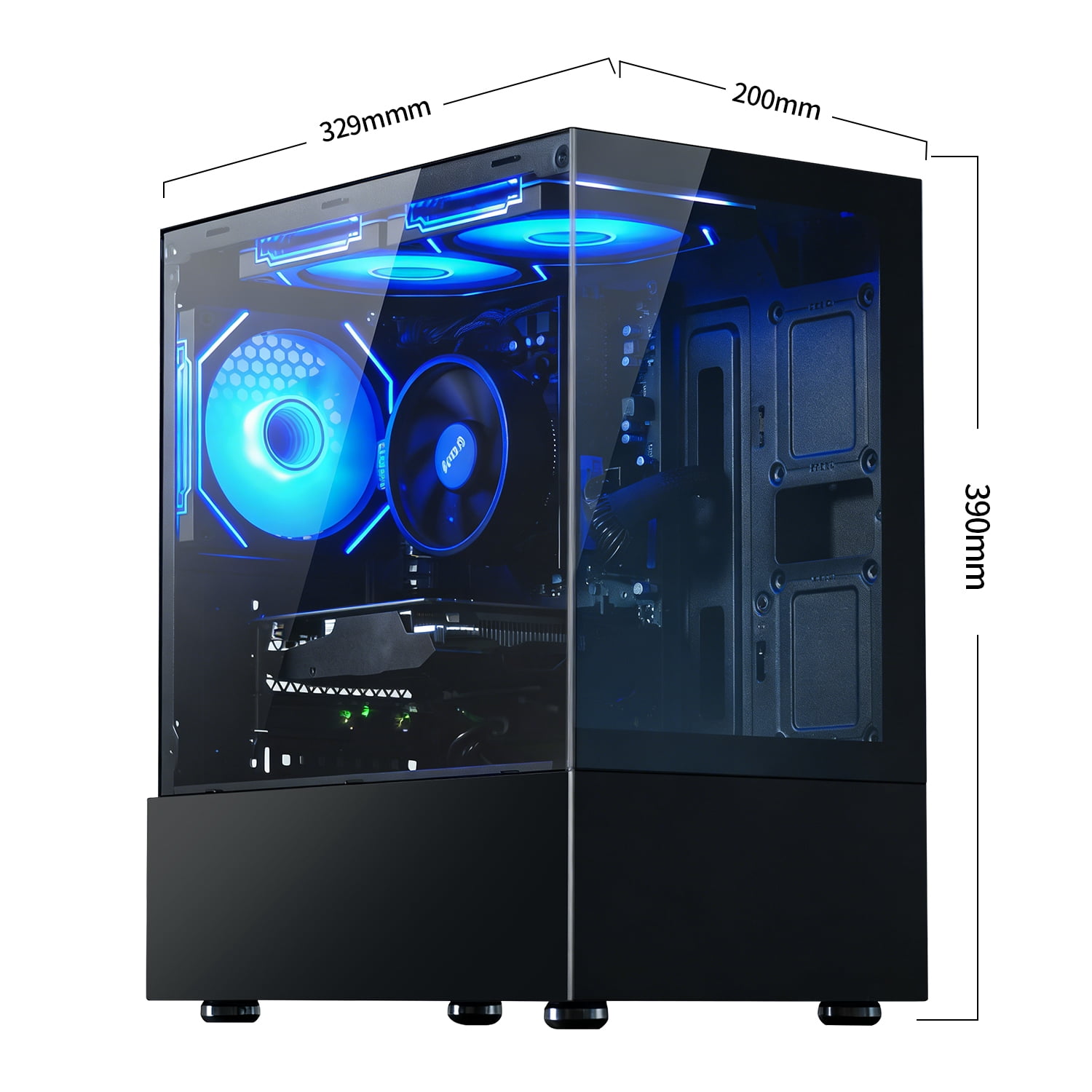 Qehi Gaming PC- R5-3500X,16G DDR4 RAM,512GB SSD,RX560 4G,WIFI6,RGB Fans,Black