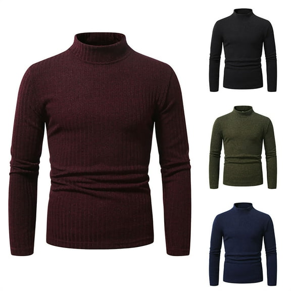 LOVZFMLL Sweaters for Men, Classic Solid Color Turtleneck Ribbed Pullover, Casual Stretchy Layering Shirt, Fall Clothes, Warm Winter Tops