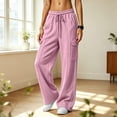 thumbnail image 6 of Womens High Waisted Wide Leg Cargo Sweatpants Baggy Y2K Striped Fleece Pants Elastic Waist Drawstring with Flap Pockets Streetwear Outfits, Pink, M, 6 of 7
