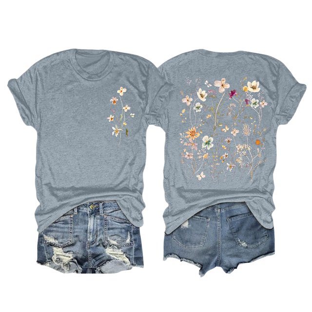 YDLCAFD T-Shirts pour Femmes Grande Taille Mode Décontractée Imprimé Col Rond Manches Courtes Pull T-Shirt