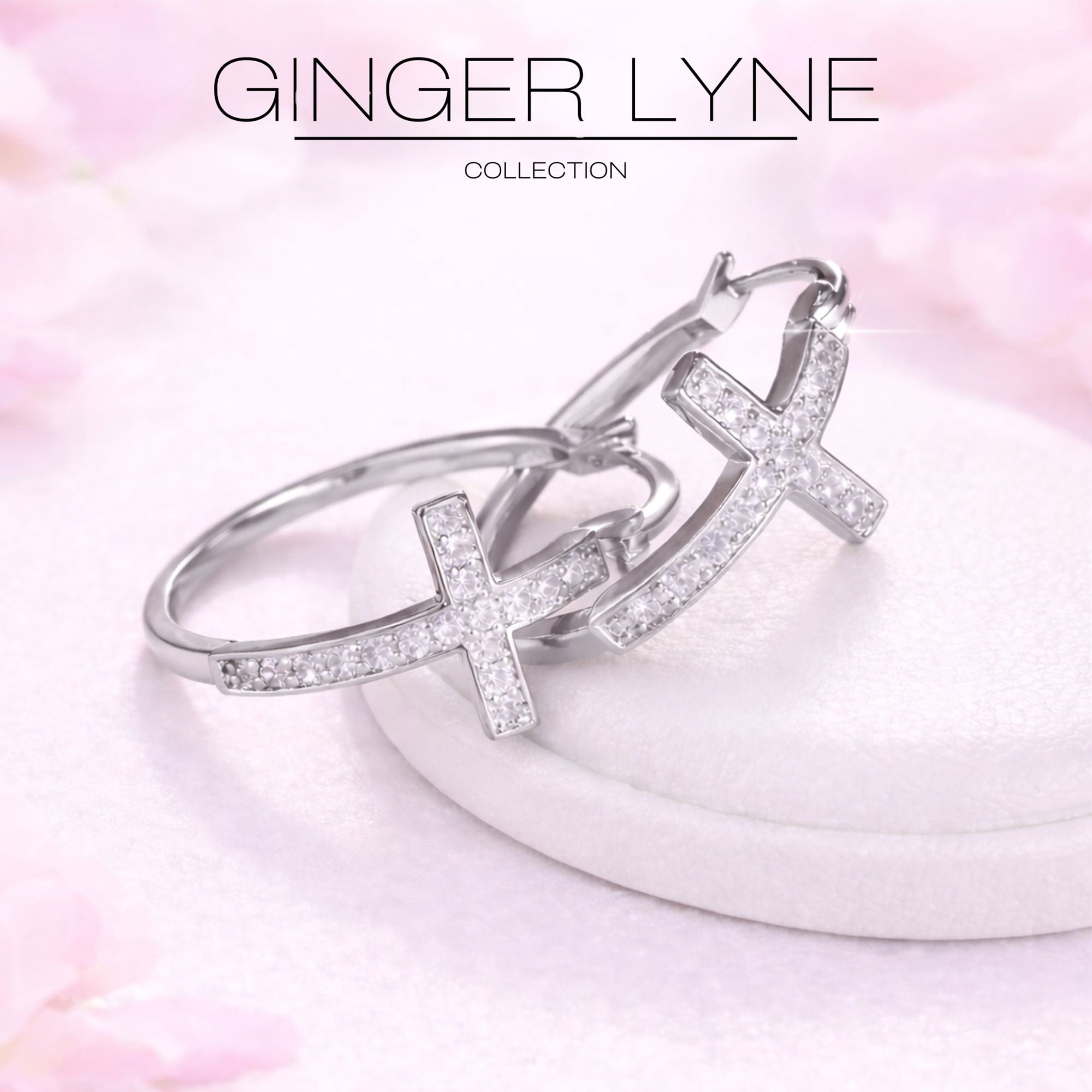Cross Hoop Earrings for Women Cubic Zirconia Ginger Lyne Collection
