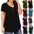 thumbnail image 3 of Askfv Women's Plus Size Henley Top V Neck Button Up Tunic Tops Casual Short Sleeve Ruffle Blouse Shirts, 3 of 4